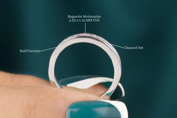 Baguette Cut Colorless Moissanite Wedding Band, Solid 14K White Gold Band - Image 4