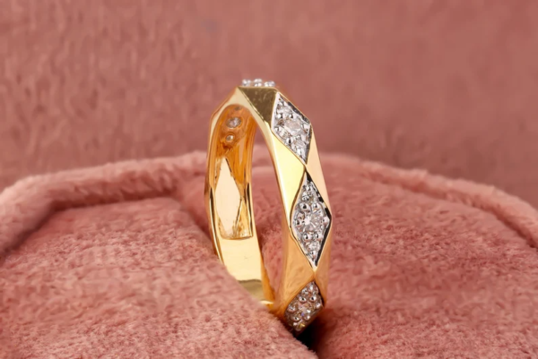 Solid 14K Yellow Gold Band, 2.3 MM Round Cut Colorless Moissanite Wedding Ring. - Image 3