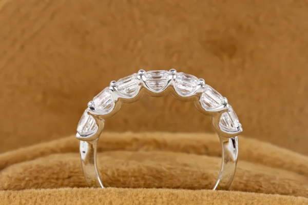 Asscher Cut Moissanite Wedding Band. 14K White Gold Half Eternity Ring. - Image 6