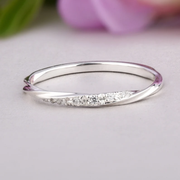 White Gold Three Diamond Ring Real Gold Midi Ring Tiny 14K Gold Band.
