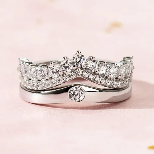 Unique Diamond Wedding Band Curved Marriage Ring Set .