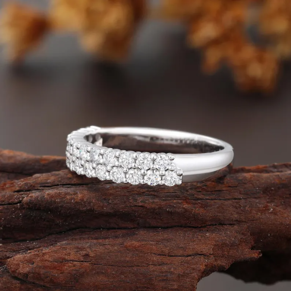 White Gold Stackable Double Band Lab Diamond Ring. - Image 2