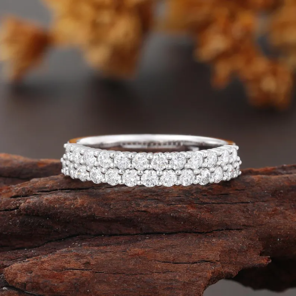 White Gold Stackable Double Band Lab Diamond Ring. - Image 3