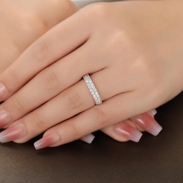 White Gold Stackable Double Band Lab Diamond Ring. - Image 4