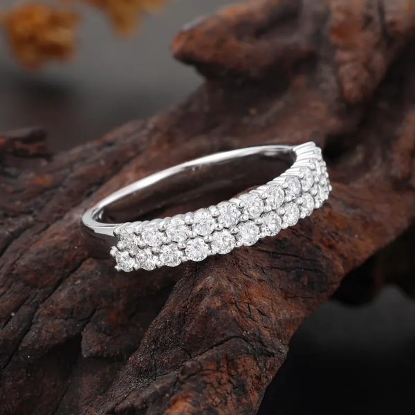 White Gold Stackable Double Band Lab Diamond Ring.