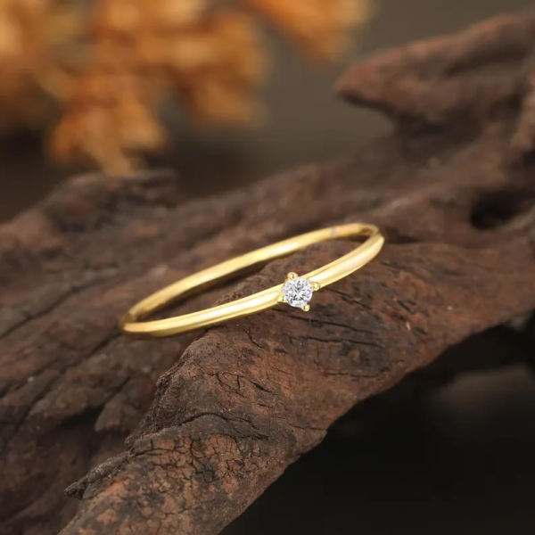 Solitaire Lab Diamond Ring, Minimalist Wedding Band. - Image 3