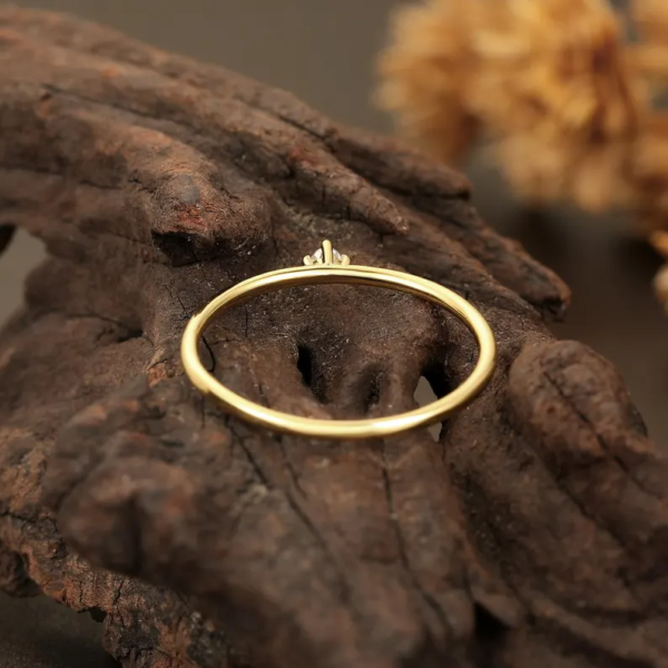 Solitaire Lab Diamond Ring, Minimalist Wedding Band. - Image 4