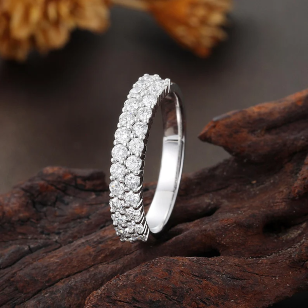 White Gold Stackable Double Band Lab Diamond Ring. - Image 6