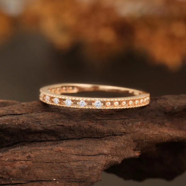Solitaire Lab Diamond Ring, Minimalist Wedding Band. - Image 2