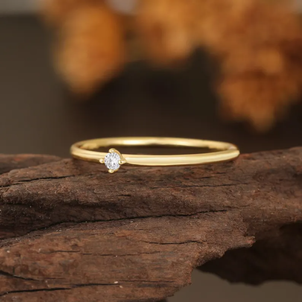 Solitaire Lab Diamond Ring, Minimalist Wedding Band. - Image 5