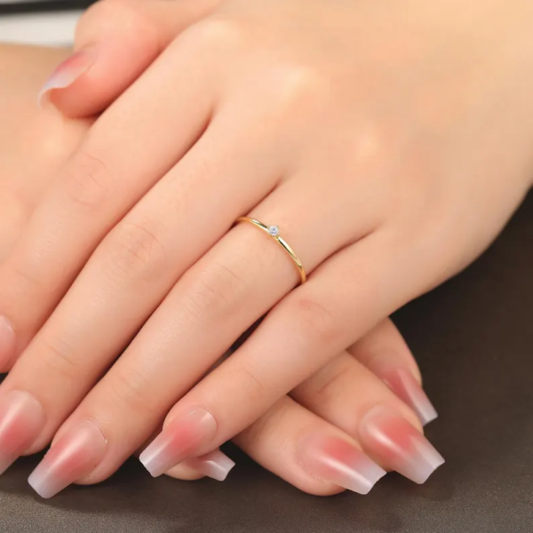 Solitaire Lab Diamond Ring, Minimalist Wedding Band. - Image 6
