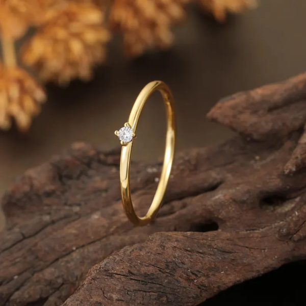 Solitaire Lab Diamond Ring, Minimalist Wedding Band. - Image 7