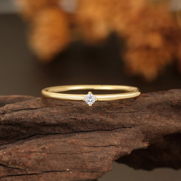 Solitaire Lab Diamond Ring, Minimalist Wedding Band.