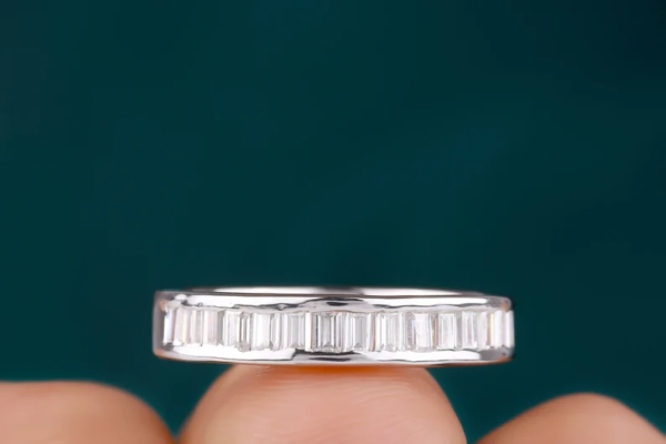 Baguette Cut Colorless Moissanite Wedding Band, Solid 14K White Gold Band - Image 6
