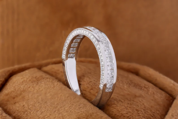 Princess Cut Colorless Moissanite Wedding Band,Round Moissanite Half Eternity Ring. - Image 2