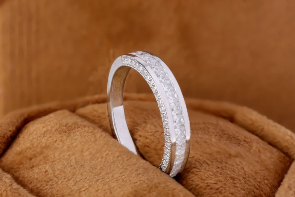 Princess Cut Colorless Moissanite Wedding Band,Round Moissanite Half Eternity Ring. - Image 4